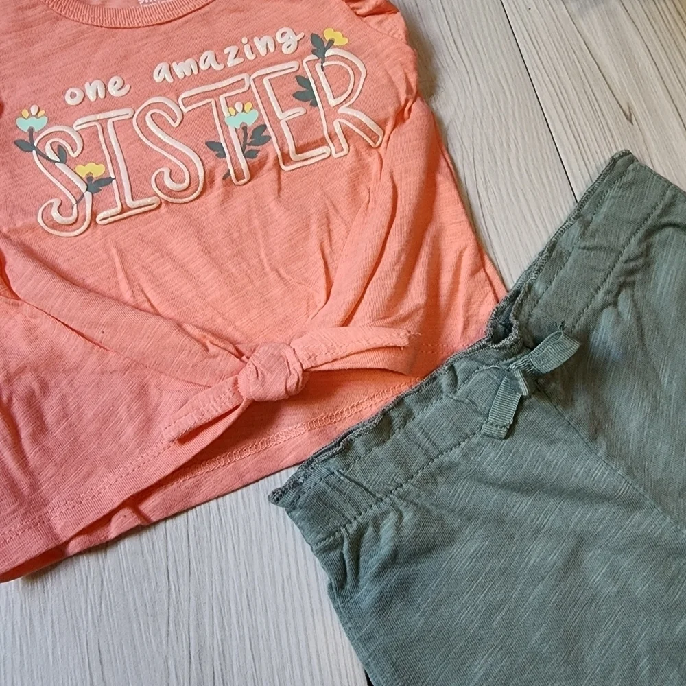 Carter's peach tank top and olive green short set size 9mo NWT